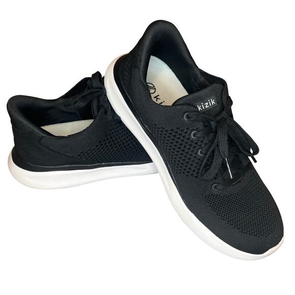 Kizik Lima Hands-Free Sneakers Black White Mens 8 Wide Womens 9.5 Wide DLIMMB04